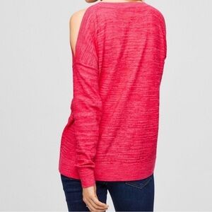 EUC Missing Tags Loft Cold Shoulder Sweater Top comfy barbiecore pink ✔️ meas